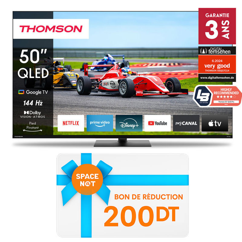 TV Thomson 50" 50QG7C14 QLED Plus Google Tv Noir en Tunisie