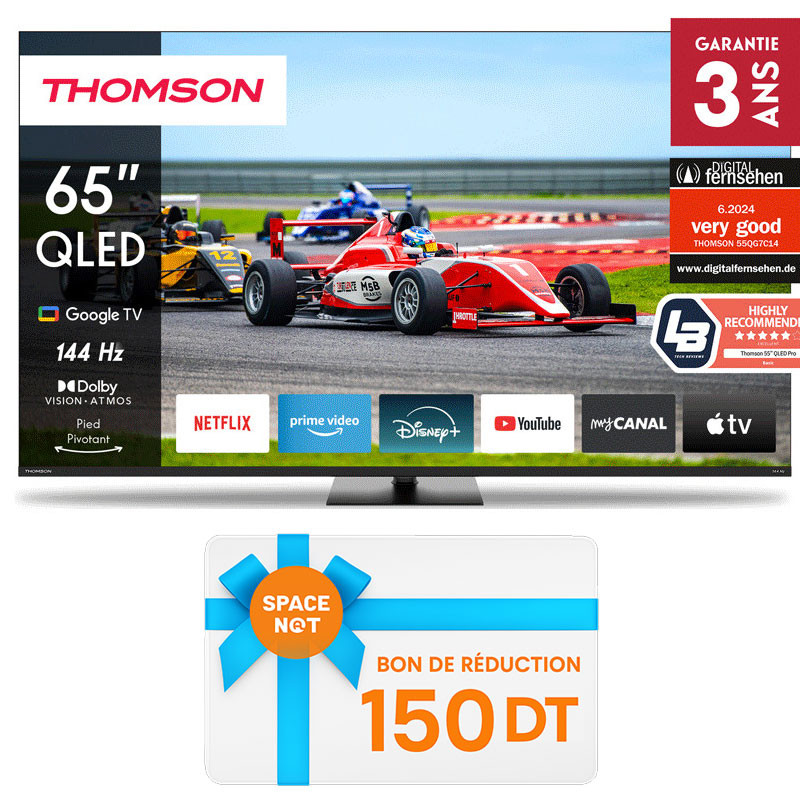 Tv Thomson 65" 65QG7C14 QLED Pro Google Tv Noir en Tunisie