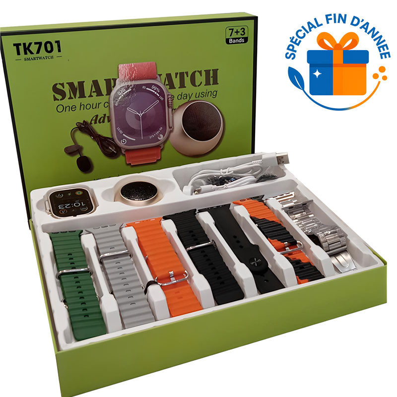 Coffret Montre Connectée TK701 Ultra 2 + Mini Speaker + Microphone Silver en Tunisie