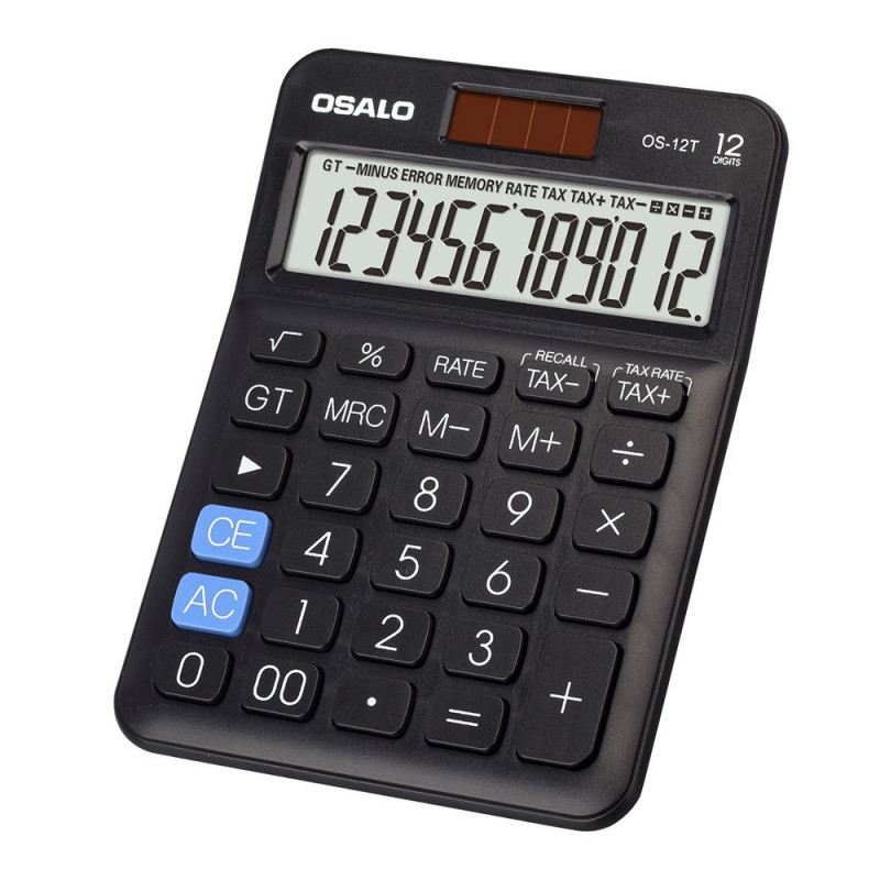 Calculatrice Osalo OS-12T Double Alimentation Solaire Noir en Tunisie