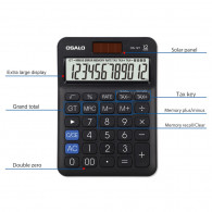Calculatrice Osalo OS-12T Double Alimentation Solaire Noir en Tunisie