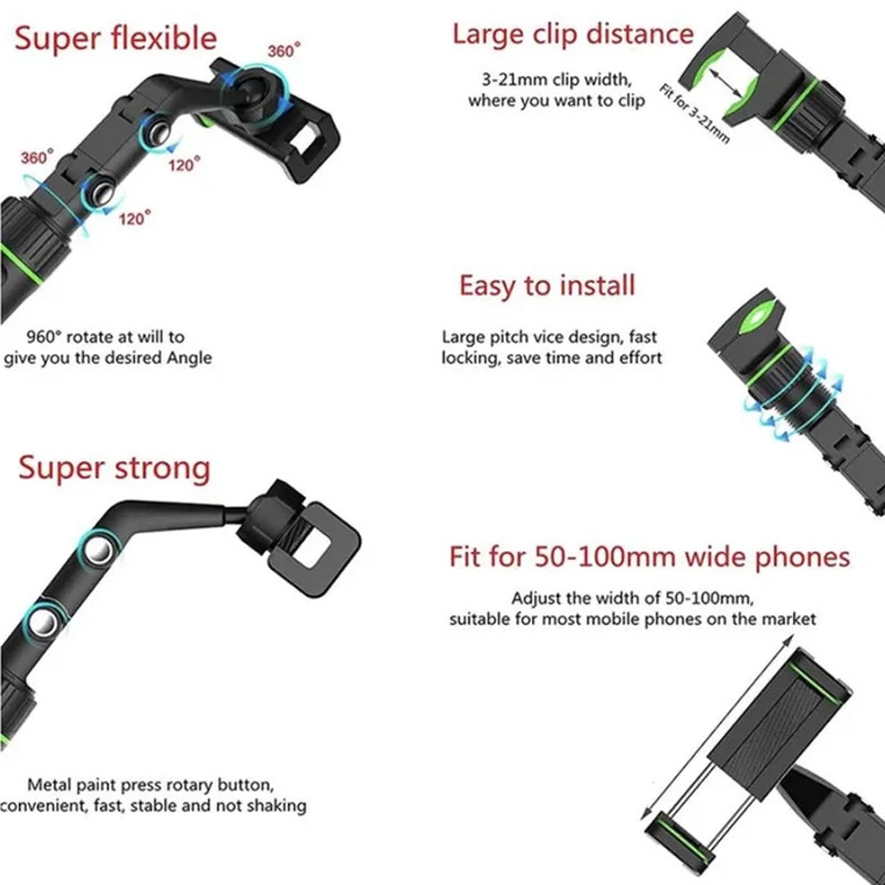 Support Téléphone Avec Rétroviseur Mobile Noir En Tunisie