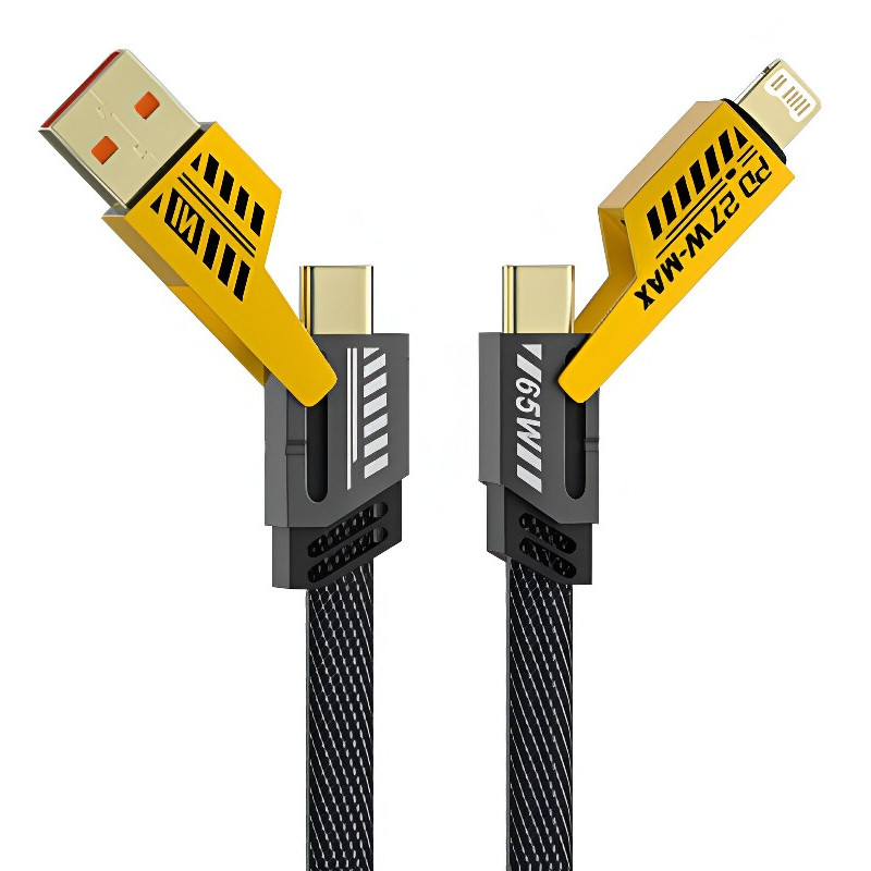 Câble Chargeur 4in1 USB, Type-C, Lightning Noir En Tunisie