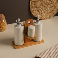 Set Huile & Vinaigre Céramique Avec Support Bois  En Tunisie