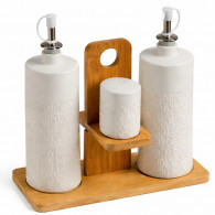 Set Huile & Vinaigre Céramique Avec Support Bois  En Tunisie