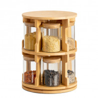 Set Portes Épices 10 Pièces En Verre avec Support Rotative En Bois En Tunisie