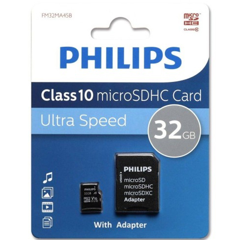 Carte Mémoire Philips Micro SD HC 32Go Classe 10 Avec Adaptateur En Tunisie