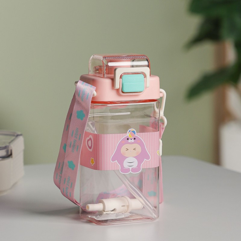 Gourde D'eau Avec Paille Et Sangle 650ML Rose en Tunisie