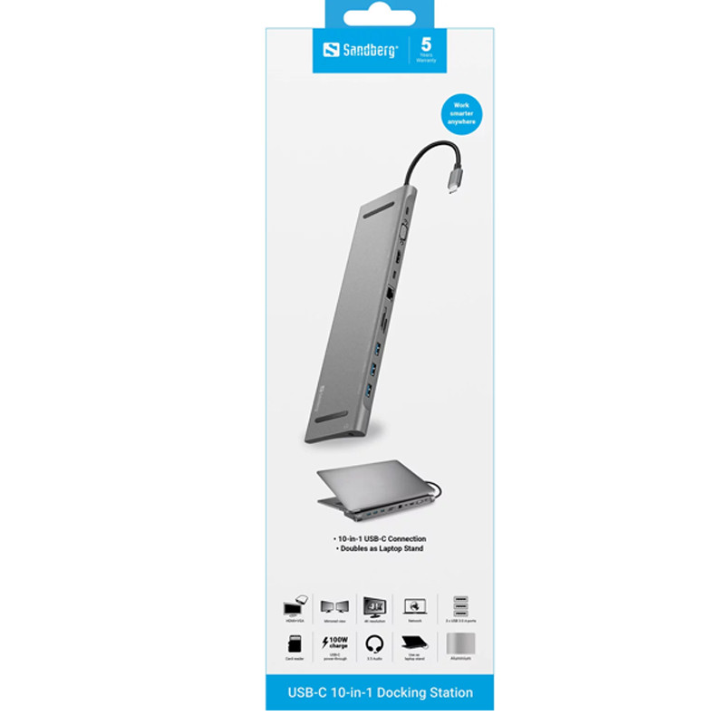 Station d'Accueil Sandberg 136-31 USB-C 10 En 1 Gris En Tunisie