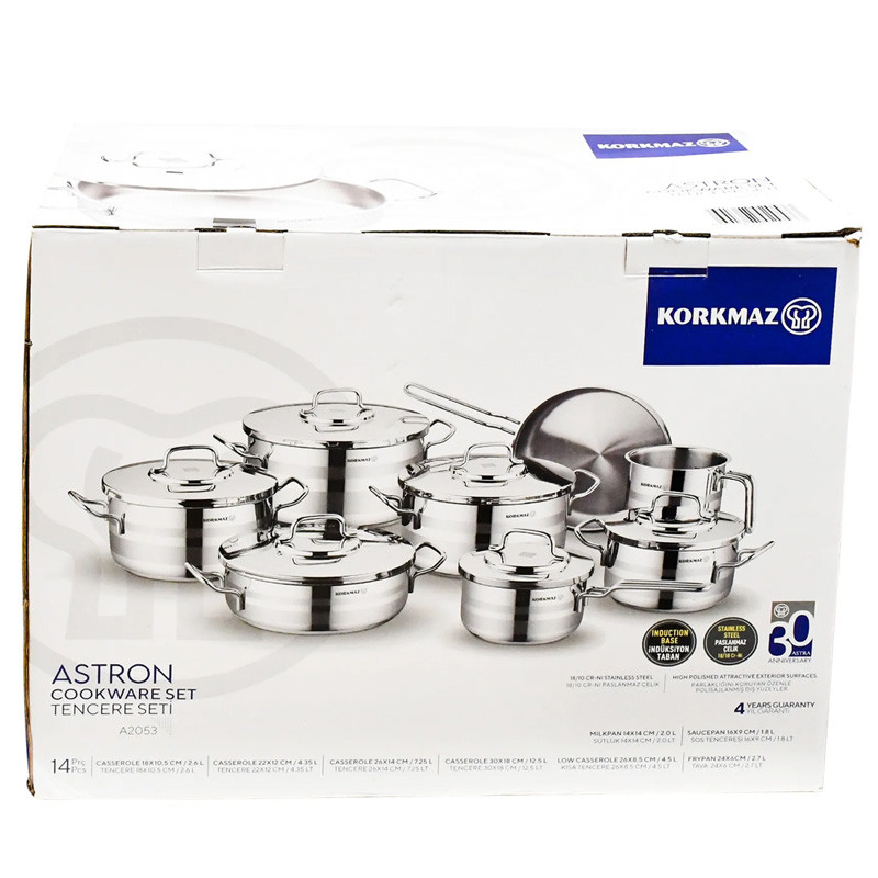 Batterie de Cuisine Korkmaz Astron A2053 14 Pièces Inox en Tunisie