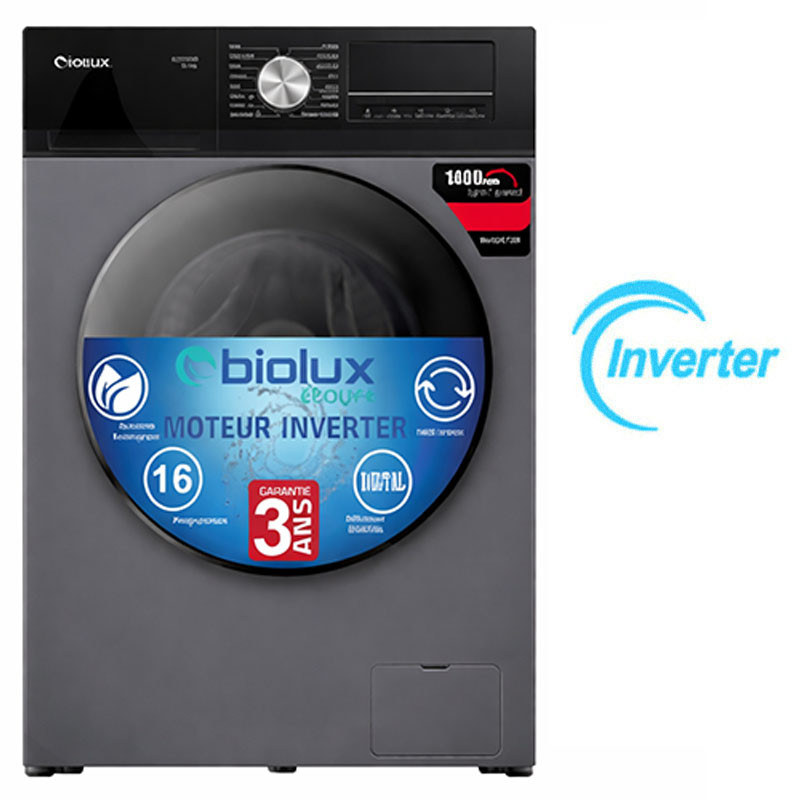 Machine à Laver Frontale Biolux Inverter M-ECO120S 10Kg Silver en Tunisie