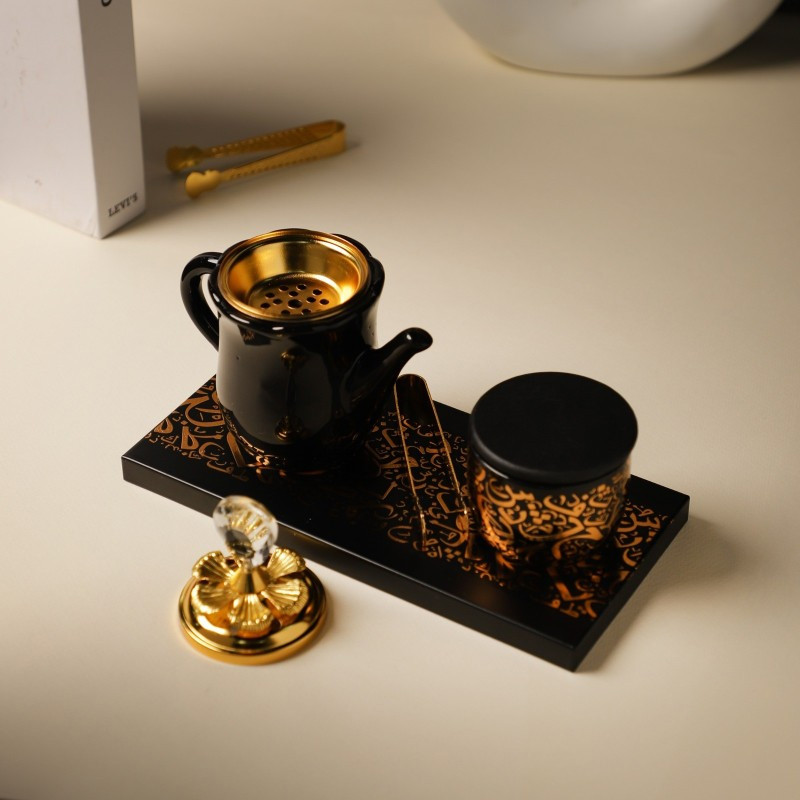 Encensoir De Luxe Avec Motifs Arabes Noir & Doré En Tunisie
