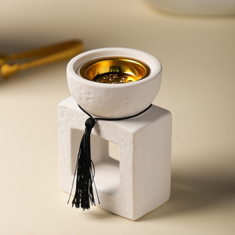 Encensoir Moderne en Céramique Blanc & Doré en Tunisie