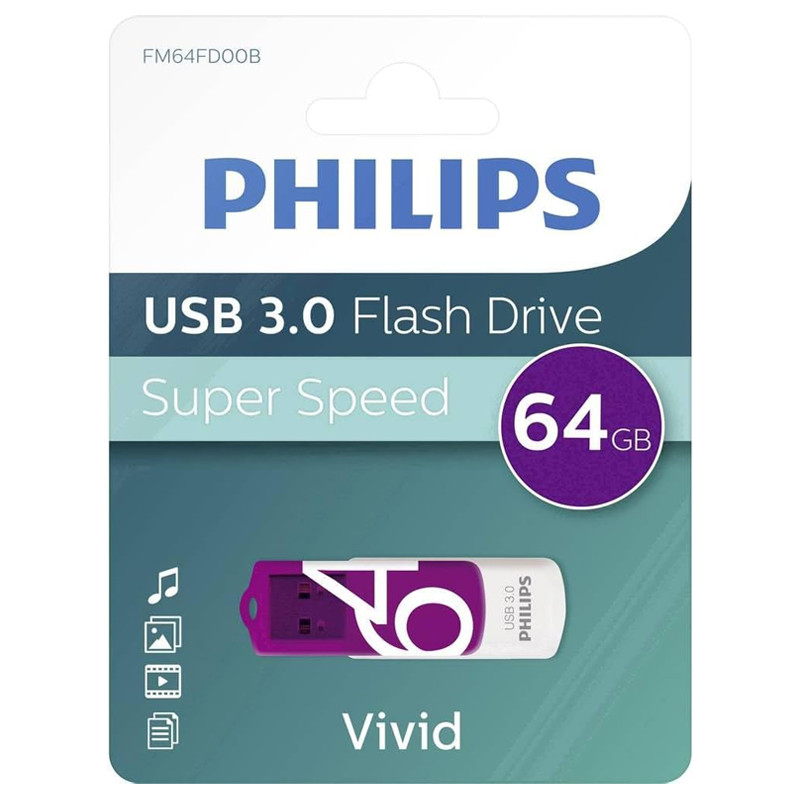 Clé USB Philips Vivid 64Go USB 3.0 Violet en Tunisie