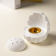 Encensoir Coquillage en Céramique  Blanc & Doré en Tunisie