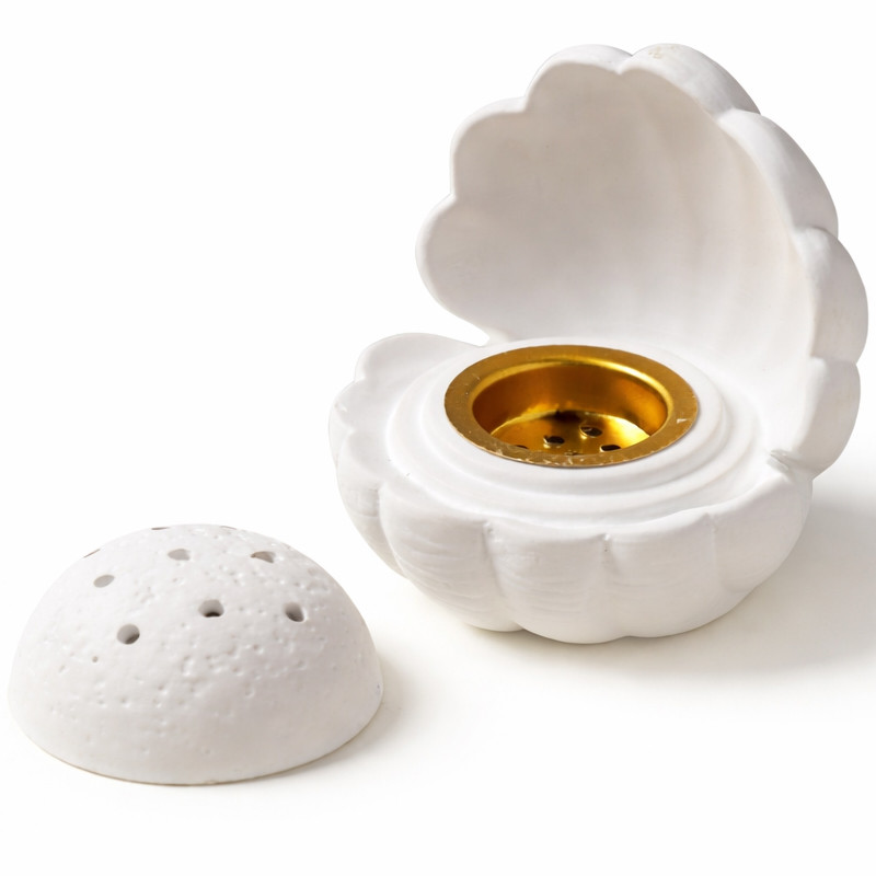 Encensoir Coquillage en Céramique  Blanc & Doré en Tunisie