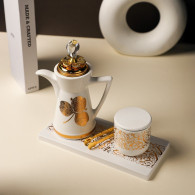 Encensoir en Céramique avec Accessoires Blanc & Doré