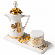 Encensoir en Céramique avec Accessoires Blanc & Doré