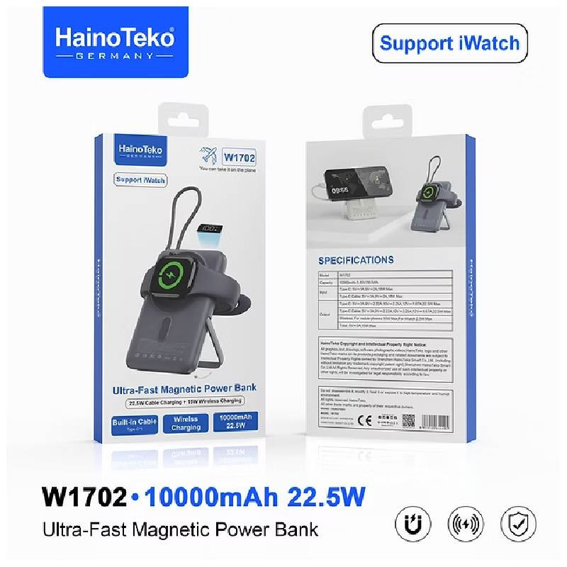 Power Bank Haino Teko W1702 Ultra‑Fast Magnetic 10000 mAh Silver en Tunisie