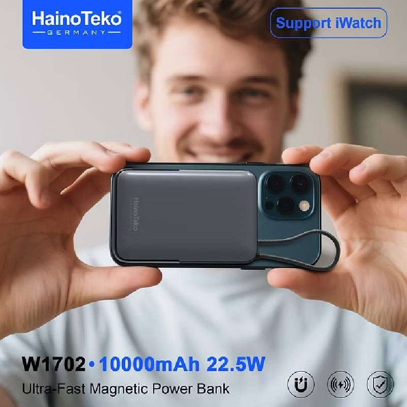 Power Bank Haino Teko W1702 Ultra‑Fast Magnetic 10000 mAh Silver en Tunisie