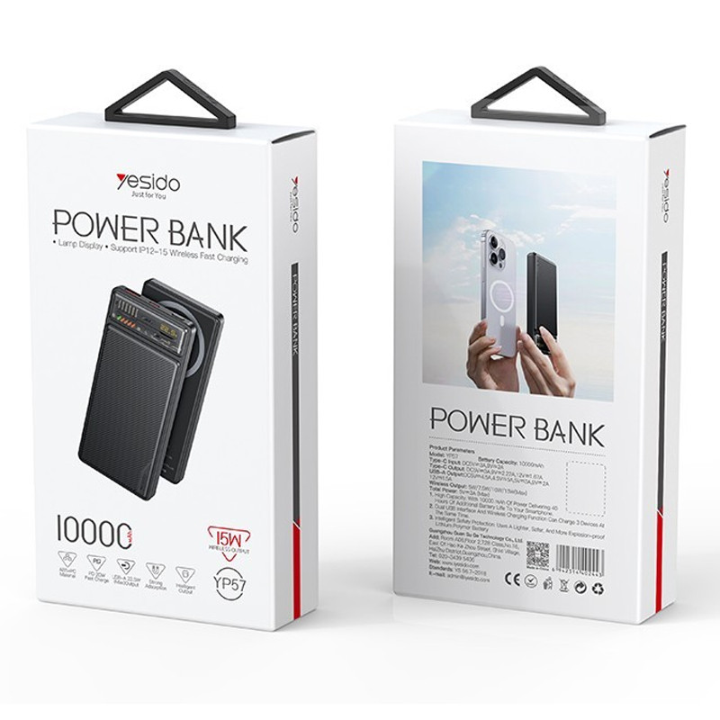 Power Bank Sans Fil Yesido YP57 10 000 mAh Noir En Tunisie