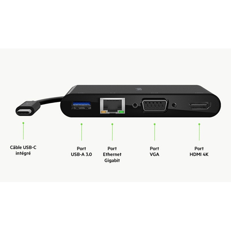 Adaptateur Belkin USB-C 4En1 Noir En Tunisie