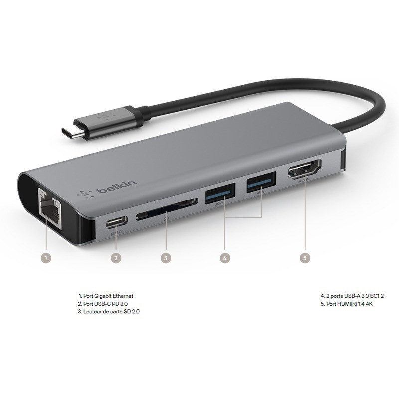 Adaptateur Belkin USB-C 6 En1 Silver En Tunisie