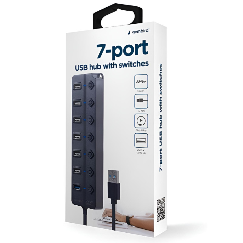 Hub USB Gembird 7 Ports USB-A/USB-C Vers USB-A Noir en Tunisie