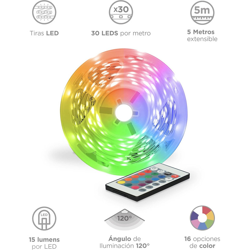 Bande Lumineuse LED KSIX 5M 16 couleurs RVB en Tunisie