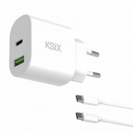 Chargeur Ksix Type-C + USB-A 20W Avec Câble Blanc