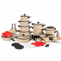 Batterie de Cuisine Falez 50 Pièces Granite Beige & Marron en Tunisie