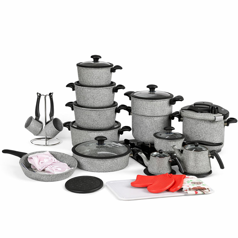 Batterie de Cuisine Falez 50 Pièces Granite Gris & Noir en Tunisie