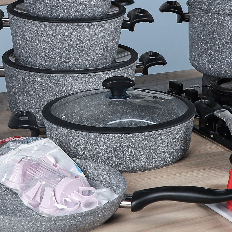 Batterie de Cuisine Falez 50 Pièces Granite Gris & Noir en Tunisie