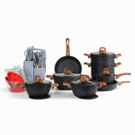 Batterie de Cuisine Falez 37 Pièces Granite Noir