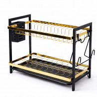 Égouttoir à Vaisselle en Métal Double Niveau Noir & Doré en Tunisie