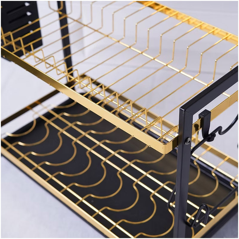 Égouttoir à Vaisselle en Métal Double Niveau Noir & Doré en Tunisie