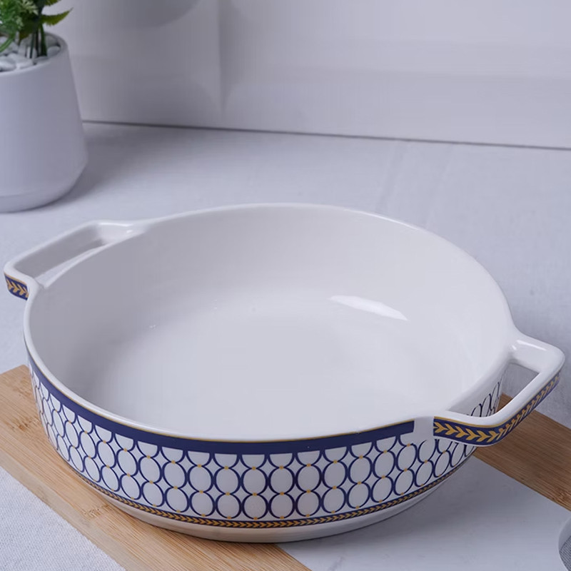 Plat à Four Rond En Céramique 2.4 L Bleu & Or En Tunisie