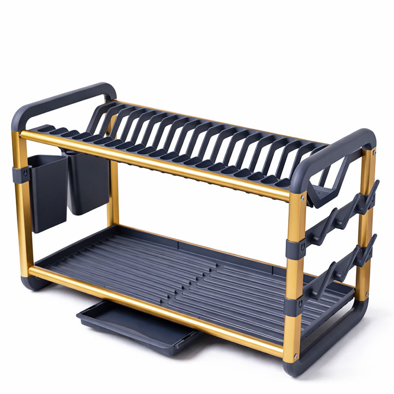 Égouttoir à Vaisselle Double Niveau Gris & Doré EN Tunisie