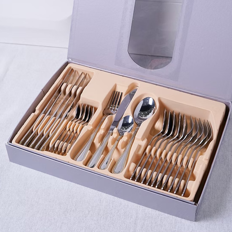 Coffret Ménagère Kakmous 24 Pièces à Bords Perlé Doré Inox en Tunisie