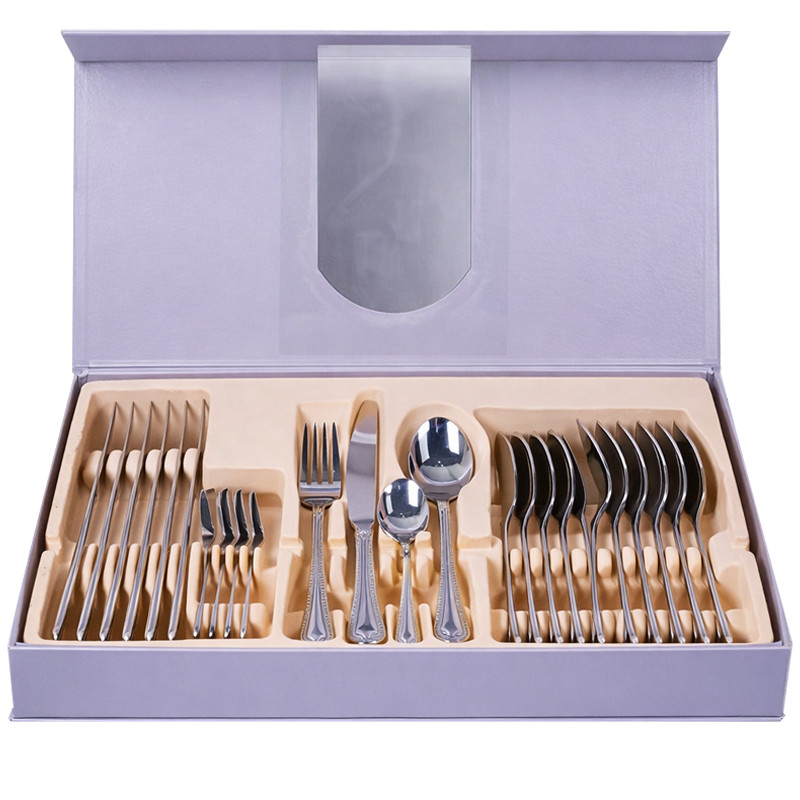 Coffret Ménagère Kakmous 24 Pièces à Bords Perlé Doré Inox en Tunisie