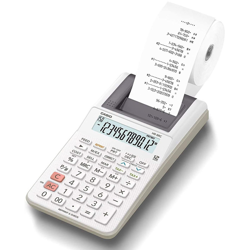 Calculatrice Imprimante Casio HR-8RC DC 12 Chiffres Blanc en Tunisie