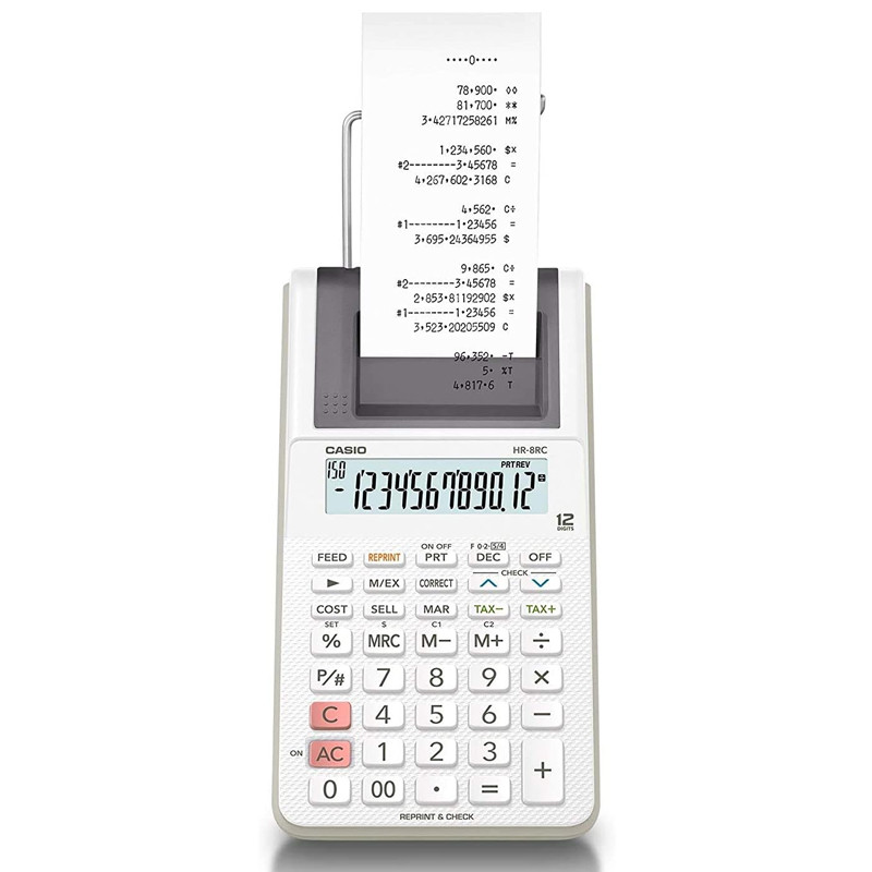 Calculatrice Imprimante Casio HR-8RC DC 12 Chiffres Blanc en Tunisie