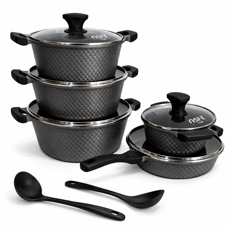 Batterie de Cuisine OSFE 12 Pièces Granite Noir En Tunisie