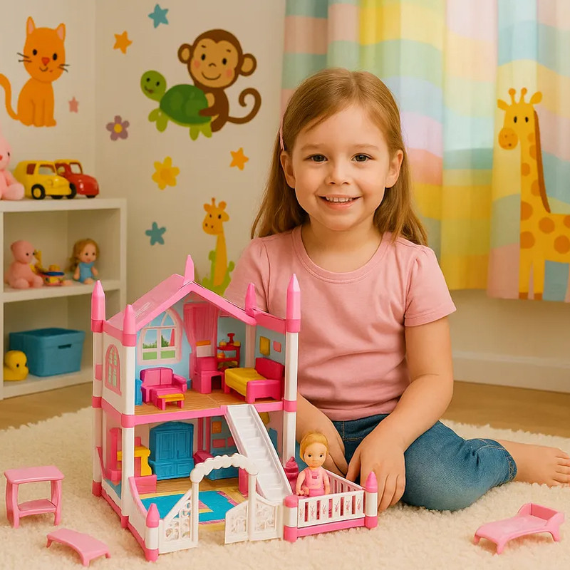 Villa De Poupée Play House Avec Accessoires Rose en Tunuisie