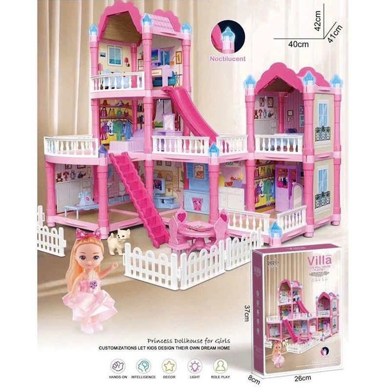 Villa De Poupée Playset Avec Accessoires Rose en Tunisie