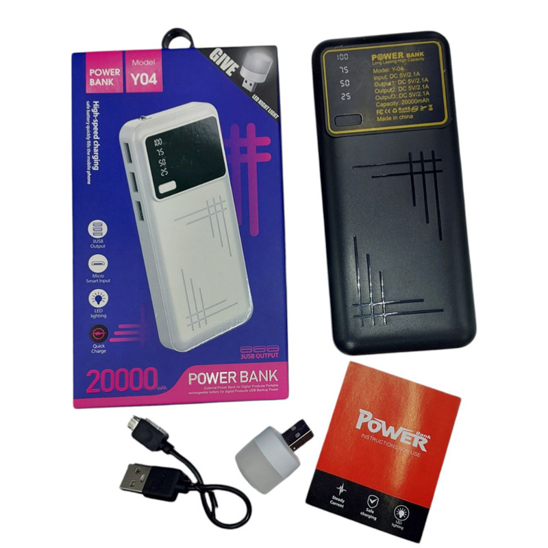 Power Bank Y04 20000 mAh  Noir En Tunisie