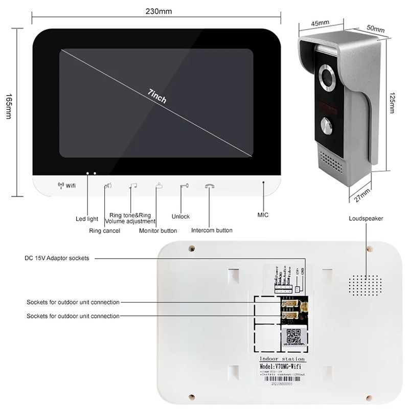 Interphone Vidéo Wi-Fi Avec Application Mobile iOS/Android & Serrure Electrique Silver en Tunisie
