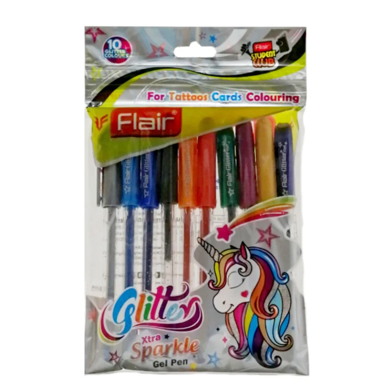 Pochette de 10 Stylos Flair Gel Glitter Extra Assorties En Tunisie