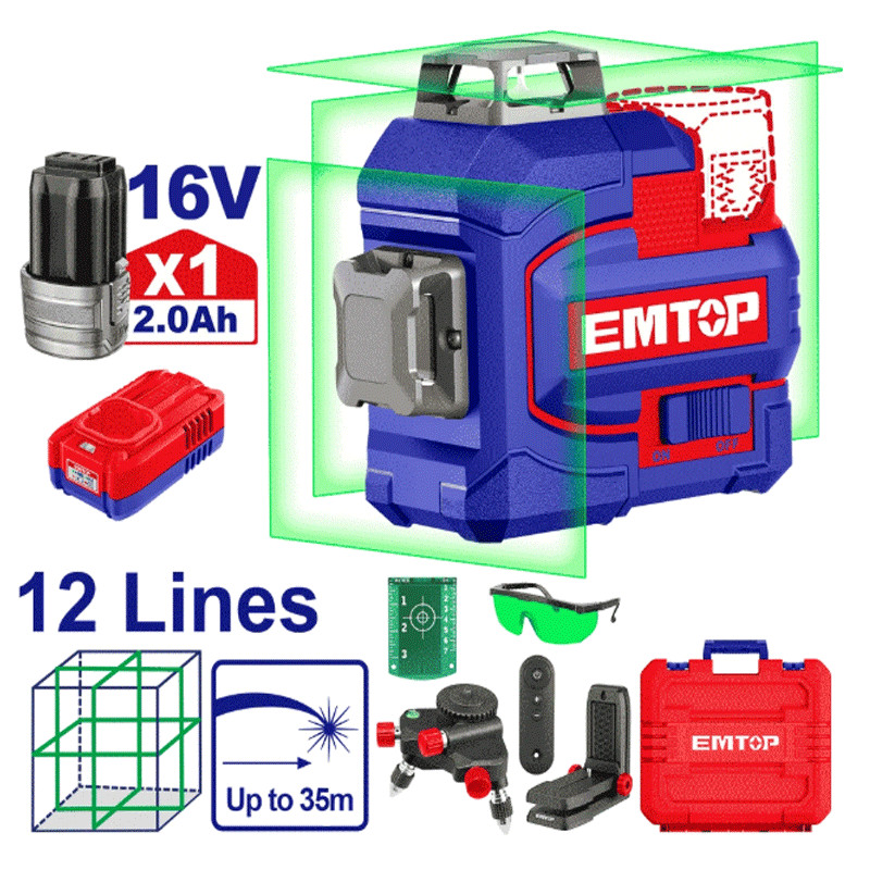 Laser 12 Lignes Emtop ESLE12301 35m Bleu