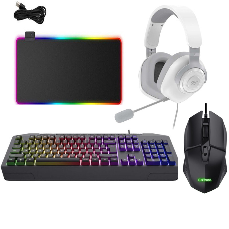 Gamer 4En1 Tapis + Souris Trust + Clavier Trust + Micro Casque Havit